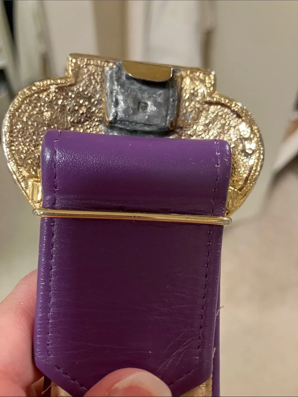 Purple leather Belt with gold slide Buckle
